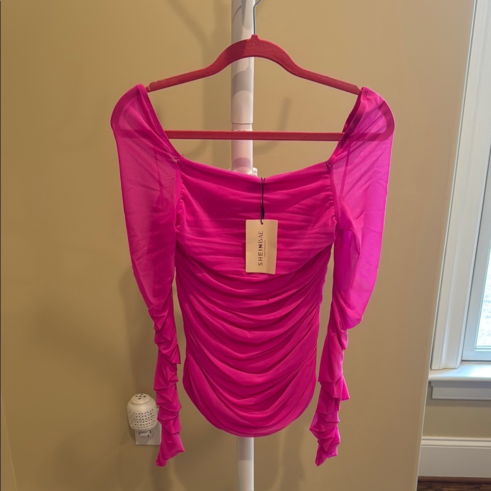 Pink Long Sleeve Ruched Top